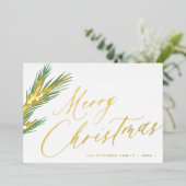 メリークリスマスシンプルのスクリプエレガントト金ゴールド 箔シーズンカード (立ち正面)