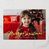 メリークリスマスシンプルのスクリプトの2枚の写真 箔シーズンカード (正面)