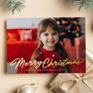 メリークリスマスシンプルのスクリプトの2枚の写真 箔シーズンカード
