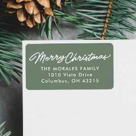 メリークリスマスシンプルのスクリプトグリーン差出人住所 ラベル