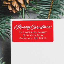 メリークリスマスシンプルのスクリプトレッド差出人住所 ラベル