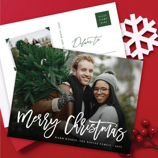 メリークリスマスシンプルのブラシのスクリプモダント写真 シーズンポストカード