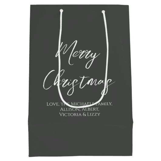 メリークリスマスシンプルのミニマリストのスクリプモダント ミディアムペーパーバッグ (裏面)