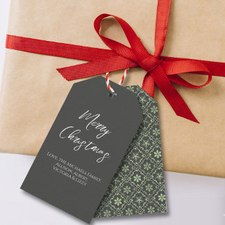 メリークリスマスシンプルのミニマリストスクリプトのスノーフレーク ギフトタグ