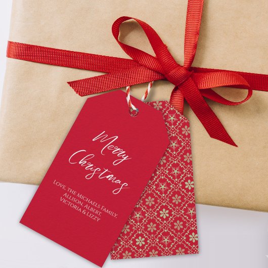 メリークリスマスシンプルのミニマリストスクリプトのスノーフレーク ギフトタグ