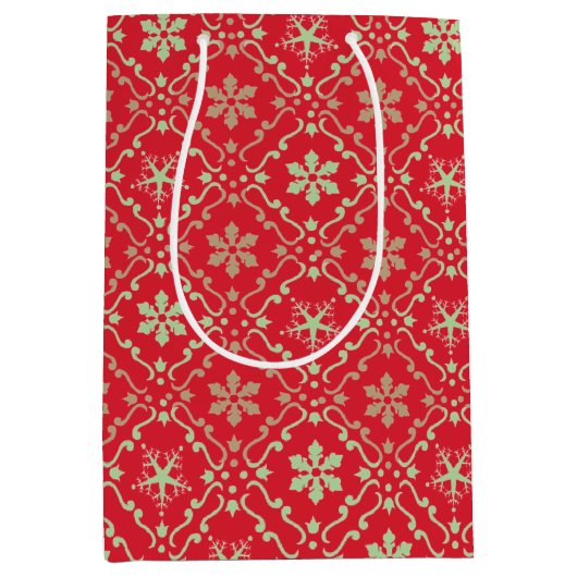 メリークリスマスシンプルのミニマリストスクリプトのスノーフレーク ミディアムペーパーバッグ (正面)