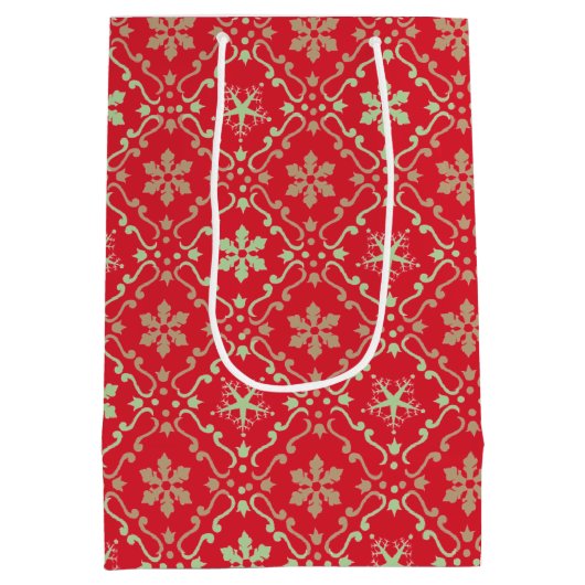 メリークリスマスシンプルのミニマリストスクリプトのスノーフレーク ミディアムペーパーバッグ (裏面)