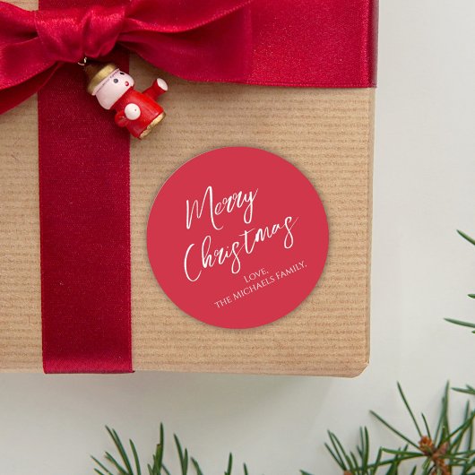 メリークリスマスシンプルのミニマリストスクリプトのスノーフレーク ラウンドシール