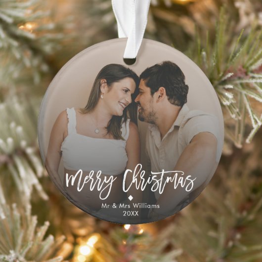 メリークリスマスシンプルのミニマルなカップルの写真 オーナメント (ツリー)