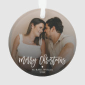 メリークリスマスシンプルのミニマルなカップルの写真 オーナメント (裏面)