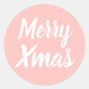 メリークリスマスシンプルのミニマルなパステルピンク ラウンドシール