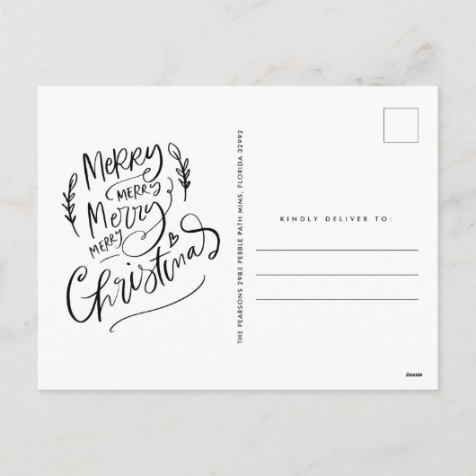 メリークリスマスシンプルのモダンフォトホリデー シーズンポストカード (裏面)