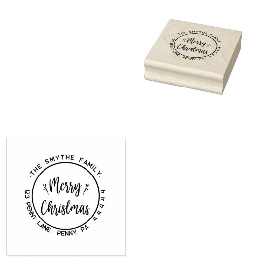 メリークリスマスシンプルの家族の名前 ラバースタンプ (押印)