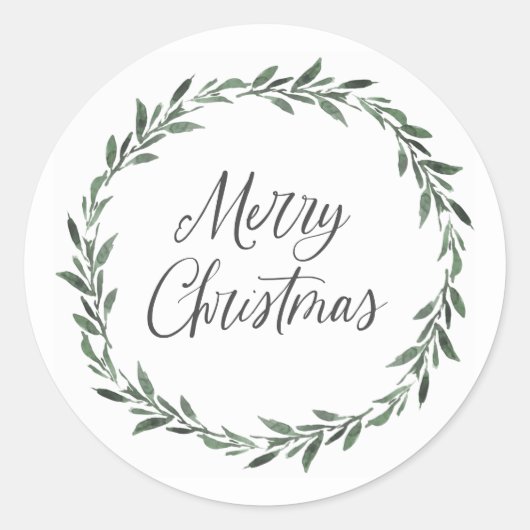 メリークリスマスシンプルの水素朴色の緑 ラウンドシール (正面)