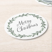 メリークリスマスシンプルの水素朴色の緑 ラウンドペーパーコースター (アングル)