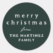メリークリスマスシンプルの素朴な暗緑色の休日 ラウンドシール (正面)