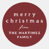 メリークリスマスシンプルの素朴な暗赤色の休日 ラウンドシール (正面)