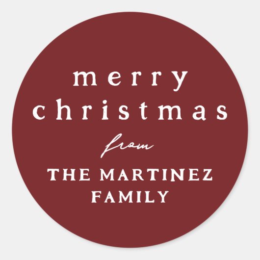 メリークリスマスシンプルの素朴な暗赤色の休日 ラウンドシール (正面)