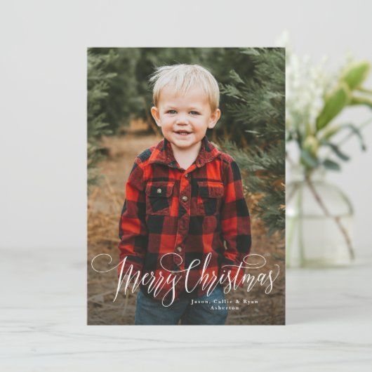 メリークリスマスシンプルの脚本の赤い写真 シーズンカード (スタンド正面)