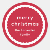 メリークリスマスシンプルの赤い白い休日 ラウンドシール (正面)