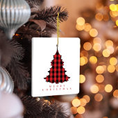 メリークリスマスシンプルの赤バッファロープレイド セラミックオーナメント