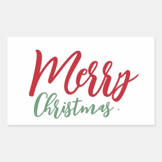 メリークリスマスシンプルの赤緑のスクリプト 長方形シール (正面)