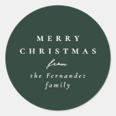 メリークリスマスシンプルエレガントの暗緑色の休日 ラウンドシール (正面)