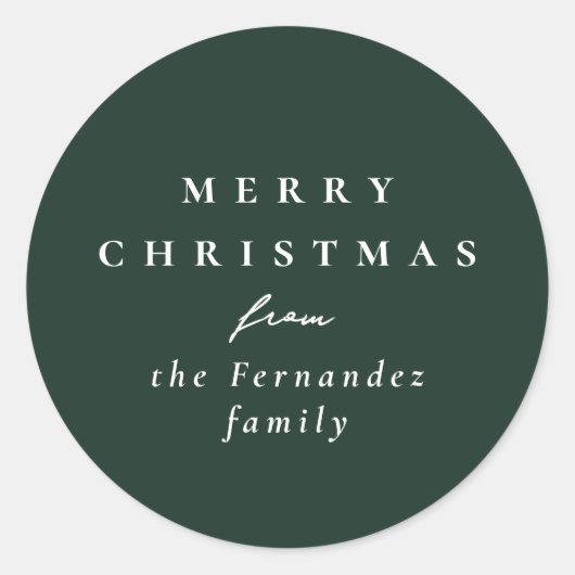 メリークリスマスシンプルエレガントの暗緑色の休日 ラウンドシール (正面)