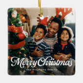 メリークリスマスシンプルクラシックワンフォトホリデー セラミックオーナメント (正面)