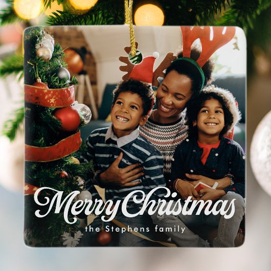 メリークリスマスシンプルクラシックワンフォトホリデー セラミックオーナメント