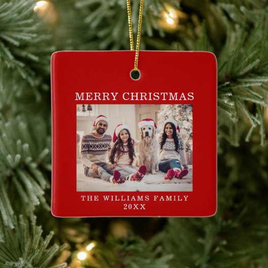 メリークリスマスシンプルクリスマス赤い休日 セラミックオーナメント (ツリー)