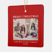 メリークリスマスシンプルクリスマス赤い休日 セラミックオーナメント (左)