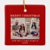 メリークリスマスシンプルクリスマス赤い休日 セラミックオーナメント (正面)