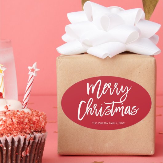 メリークリスマスシンプルクリスマス赤い楕円形のシール 楕円形シール (パーティー)