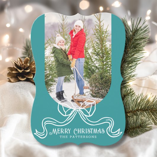 メリークリスマスシンプルコケモダンットボウ写真 シーズンカード