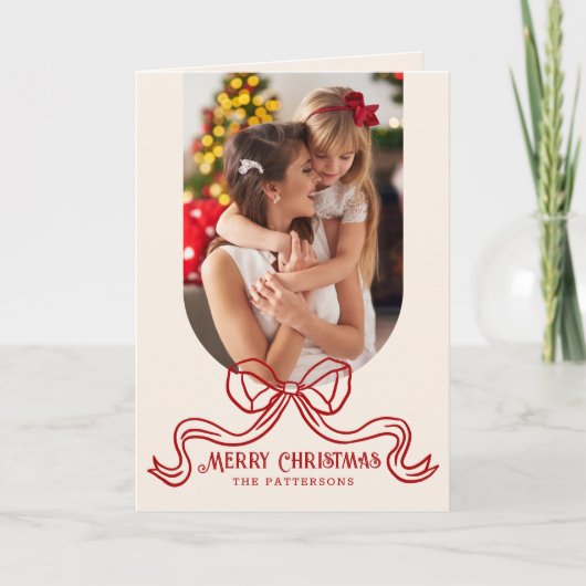 メリークリスマスシンプルコケモダンットボウ写真 シーズンカード (正面)