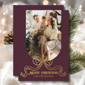 メリークリスマスシンプルコケモダンットボウ写真 箔シーズンカード