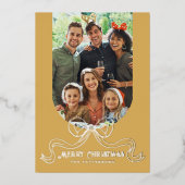 メリークリスマスシンプルコケモダンットボウ写真 箔シーズンカード (正面)