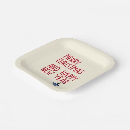 メリークリスマスシンプルタイポグラフィ ペーパープレート (傾斜あり)