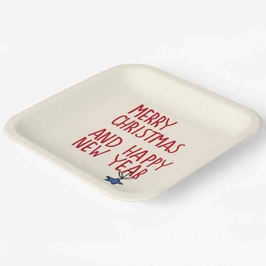 メリークリスマスシンプルタイポグラフィ ペーパープレート (傾斜あり)