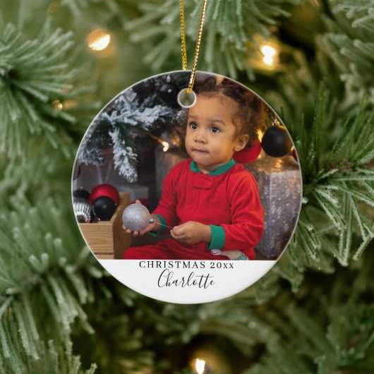 メリークリスマスシンプルパーソナライズされた セラミックオーナメント (ツリー)