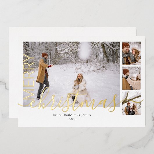 メリークリスマスシンプルモダンパーソナライズされた 箔シーズンカード (正面/裏面)