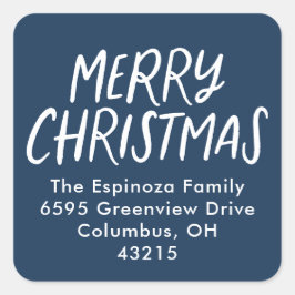 メリークリスマスシンプル差出人住所ナシブルー スクエアシール