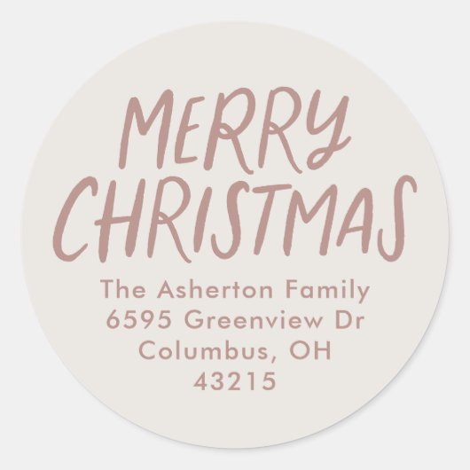 メリークリスマスシンプル差出人住所ピンク ラウンドシール (正面)