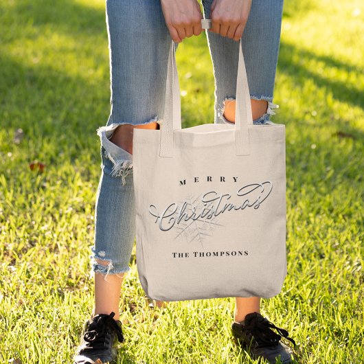 メリークリスマスシンプル書道かわいいスノーフレーク トートバッグ