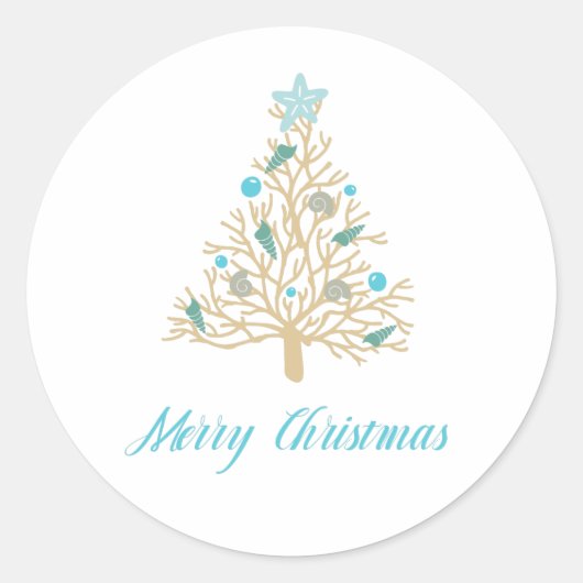 メリークリスマスシーシェルクリスマスツリー ラウンドシール (正面)