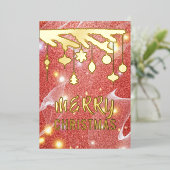 メリークリスマスシーズンフェスティバルレッドグリッター金ゴールド 箔シーズンカード (立ち正面)