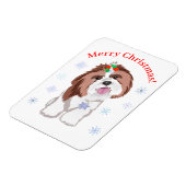 メリークリスマスシーズー（犬）ズスノーフレークドッグ マグネット (左側)