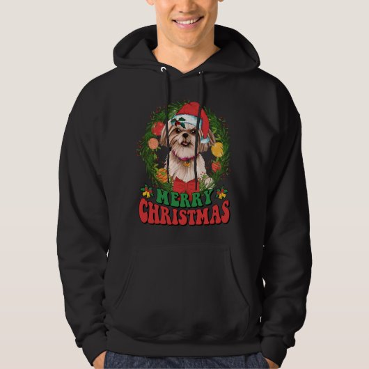 メリークリスマスシーズー（犬）Tzuサンタハット愛犬家醜い パーカ (正面)