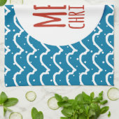 メリークリスマスシームレスパターンブルーテクスチャ キッチンタオル (折り畳み)